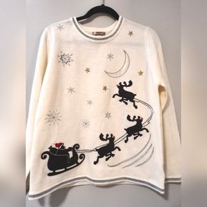 White Stag Christmas Reindeer Moon and Stars Sweater Large